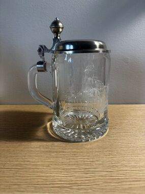 Clear Glass Beer Stein with Pewter Lid - Classic Serving Mug